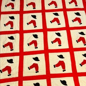 Vintage Red and White Quilt ,62”x67”, handmade, good condition, white backing.